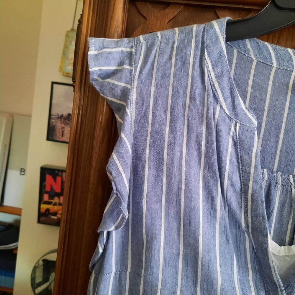 TO RELIST -Old Navy Flutter Sleeve Tie-Belt Shirt Dress - Chambray Stripes, Sz S - Picture 6 of 16